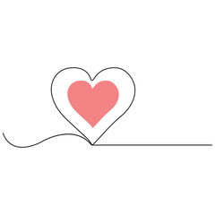 Heart single line art, continuous one line drawing of  Isolated outline vector art