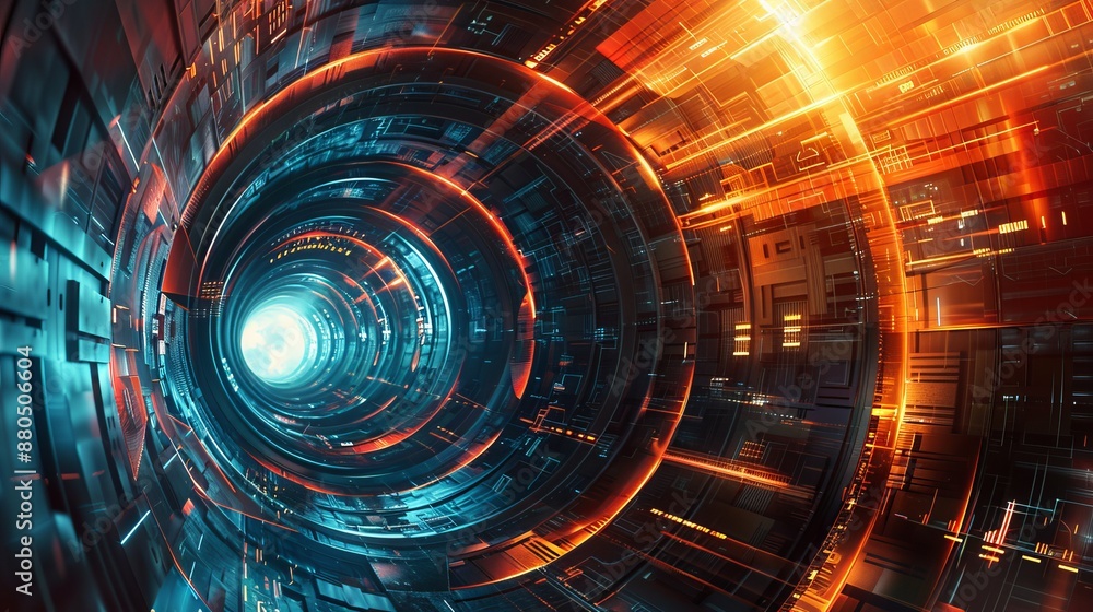 Poster abstract futuristic technology background with digital data streams, high-tech circuit board element