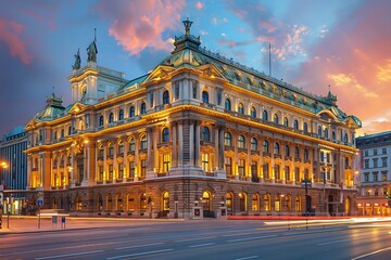 Fototapeta premium Majestic Historic Building Illuminated at Dusk