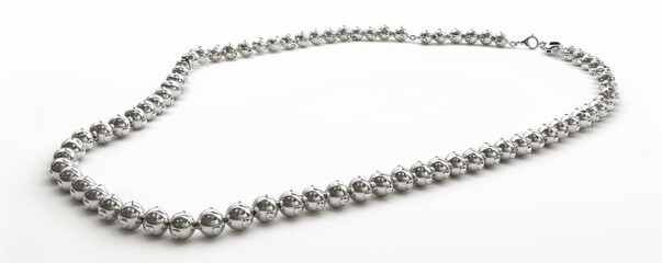 Isolated silver necklace on white background mockup, 4K hyperrealistic photo