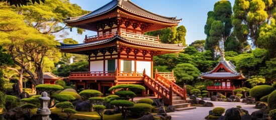 Fototapeta premium Serene Japanese Garden with Traditional Temple
