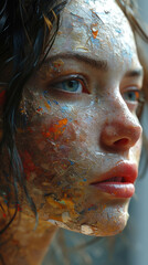 Fototapeta premium Contemporary Low Poly Art Of Beautiful Women Portrait On Blurry Background