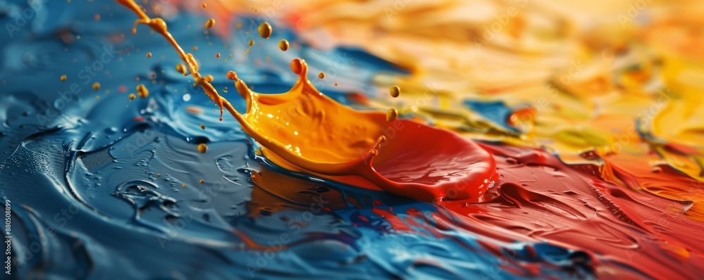 Poster a splash of paint on a canvas, its colors bleeding and blending into each other.