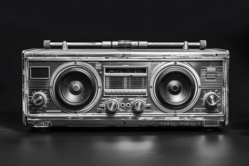 Vintage Boombox Radio with Dual Speakers on Black Background