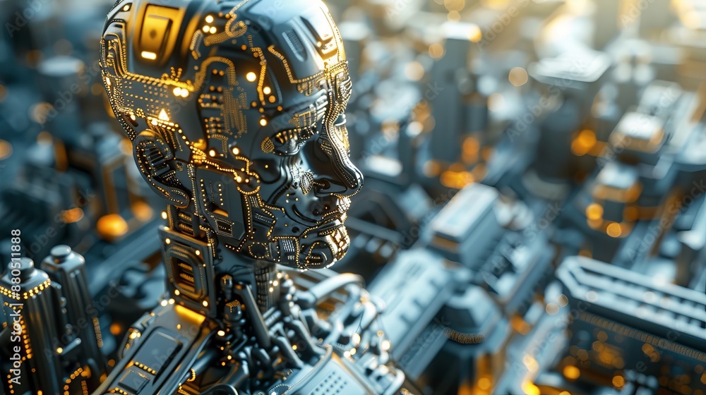 Poster 3d rendering of modern computer technology concepts featuring machine learning process with artifici