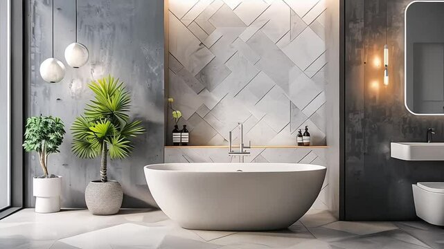 Freestanding bath in modern bathroom