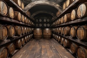 Rustic Wine Cellar with Wooden Barrels