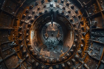 Obraz premium Abandoned Industrial Tunnel with Rusted Metal and Debris