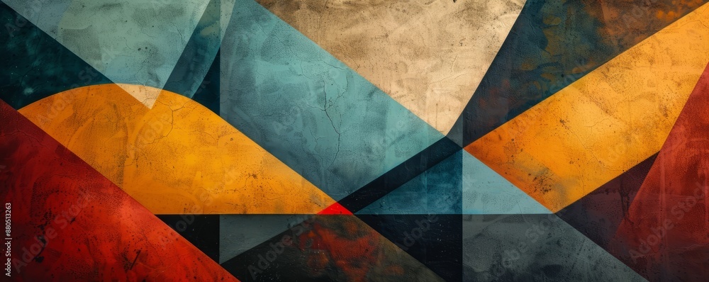 Poster a series of geometric shapes overlapping and intersecting, creating a sense of movement and dynamism