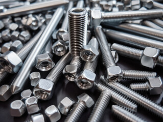 Close-Up of Assorted Metal Bolts and Nuts