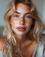 Naklejka premium Porträt einer blonden Frau mit Sommersprossen