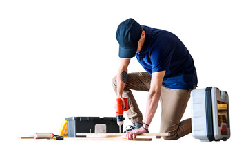 PNG man renovating a house, transparent background