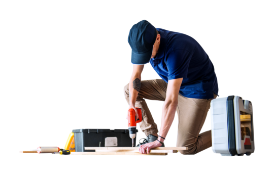 PNG man renovating a house, transparent background