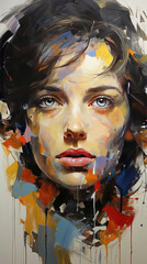 Minimal Brush Stroke Artistry Of A Pretty Women Colorful Portrait