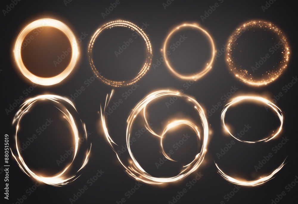 Poster circle light effect element set on transparent background