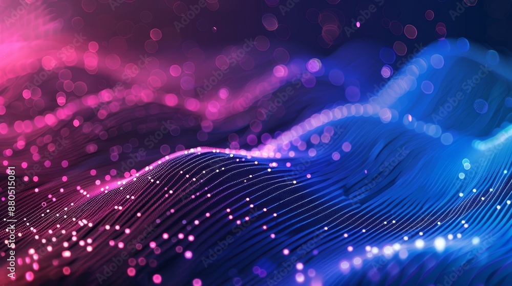 Poster a graphed dot point connected by a gradient line with a wave line design evoking an internationaliza
