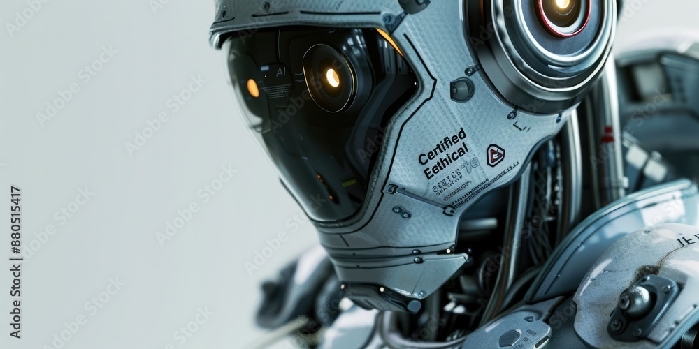 Aufkleber high-definition image of a futuristic ai humanoid robot with glowing eyes and intricate high-tech ar
