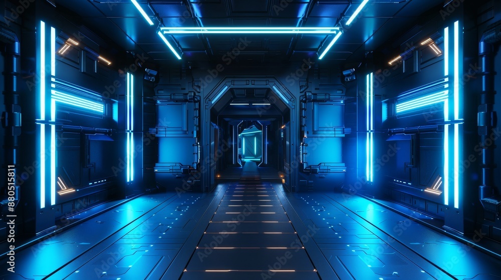 Poster futuristic game portal design with hologram light technology and neon circle effect.
