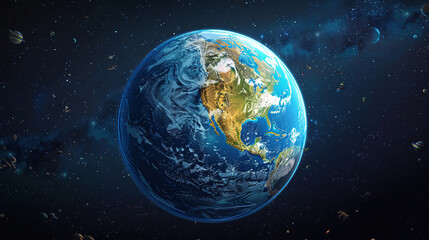 Cartoon style planet earth with dark background. World Conservation Day.