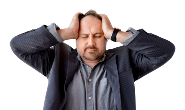 Stressed aged businessman touching his head transparent png - Powered by Adobe