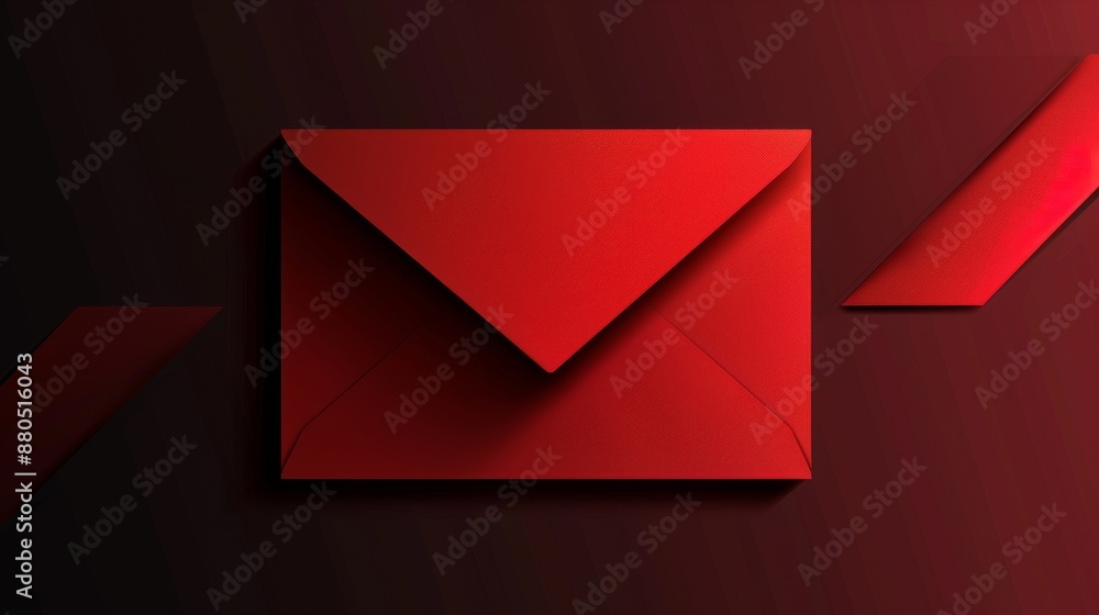 Poster the design is abstract and contains the shape of an envelope or a letter against a dark red backgrou
