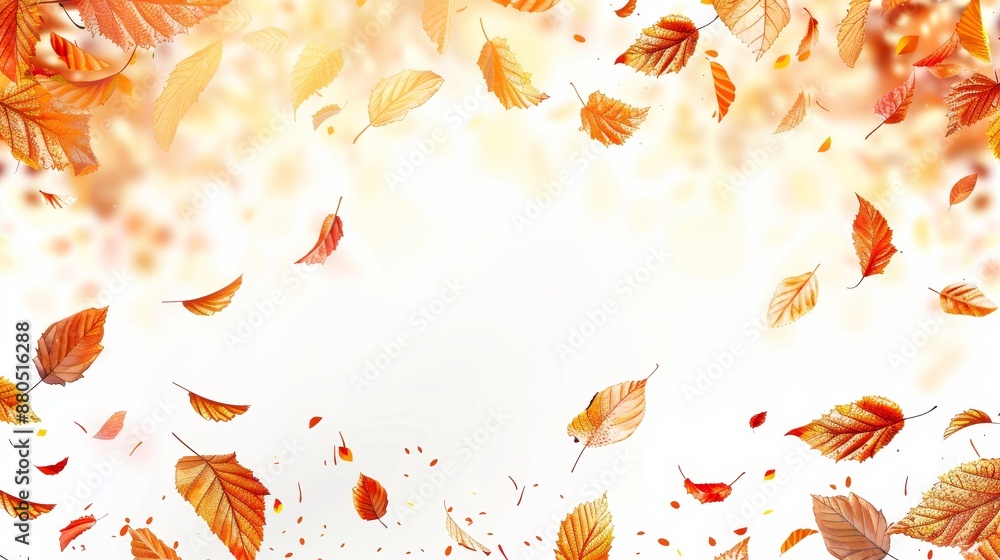 Poster overlay texture with copy space on frame containing autumn colored fall leaves in the wind.