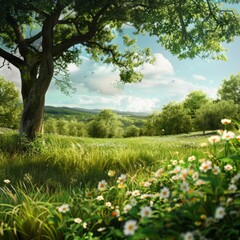 Fototapeta premium Tree Standing Tall in Grassy Field