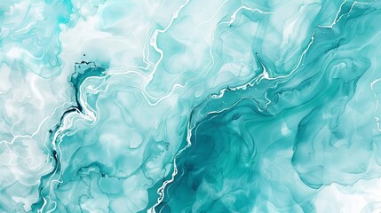 Naklejka premium With white lines and brush stains, the cyan mint liquid marble watercolor background is complemented by the teal turquoise alcohol ink drawing effect.