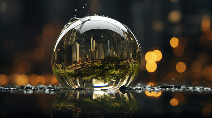 Fototapeta premium City Reflections in Suspended Crystal Sphere