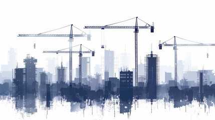 This is a banner design for a construction company depicting cranes and machines on a black silhouette background. This is an element for your design depicting the urban skyline.