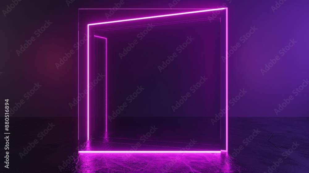 Poster the background is an abstract geometric design with neon square frames glowing in the darkness with 
