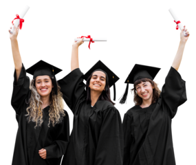 Png happy graduate celebrating, cut out on transparent background