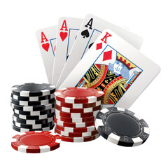 poker chips and cards isolated on transparent png