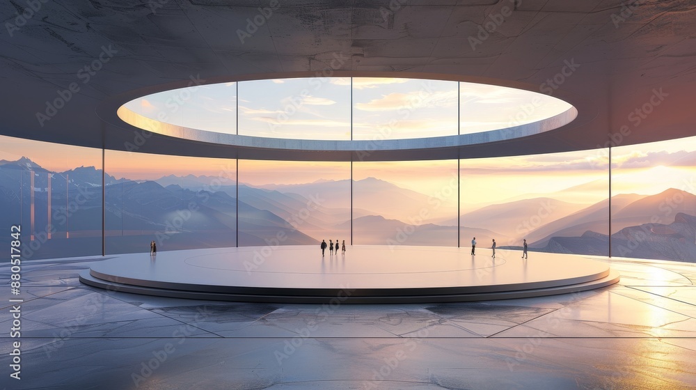 Aufkleber abstract futuristic architecture depicting an empty concrete floor and a car presentation.