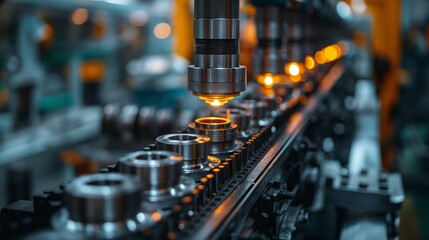 High Precision Machinery in Manufacturing Plant. Close-up of high precision machinery used in a manufacturing plant, illustrating advanced technology in car production.