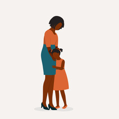 Black Mother And Little Girl Hugging Each Other Lovingly.