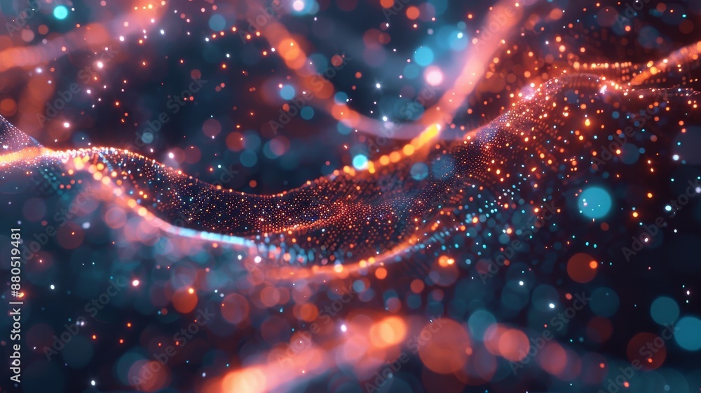 Poster data stream. global stock database. bright, colorful background with bokeh effect. neural network 3d