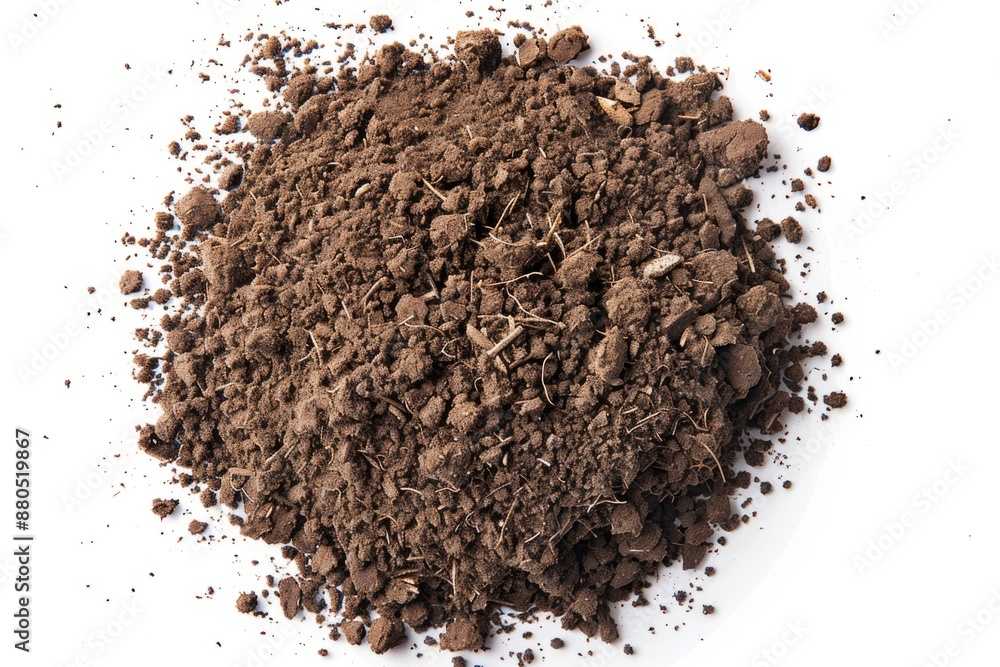 Poster A picture of a pile of dirt on a white surface, suitable for use in contexts such as science experiments or construction projects