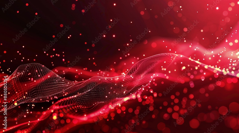 Poster this background features an abstract red tech background with digital waves, a dynamic network syste