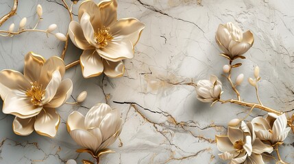 An art panel with a marble background decorated with flowers