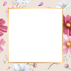 Gold square cosmos flower frame design element
