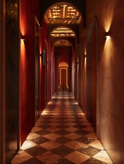 Fototapeta premium hallway, corridor, eclectic, modern interior, night, light