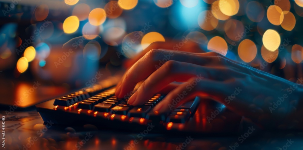 Poster the images depict an it security engineer typing on a keyboard to defend a network against cyber att
