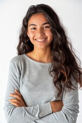 Woman With Long Hair in Gray Shirt