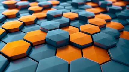 Hexagonal background pattern in blue and orange 3D