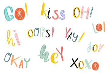 Png text set word doodle font typography