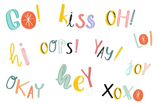 Png text set word doodle font typography