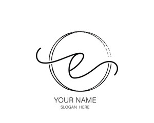 E initial letter handwriting logo design ,signature logo template,beauty initial with circle design