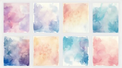 Naklejka premium Set of abstract watercolor backgrounds. Blue, pink, red, violet, green colors.