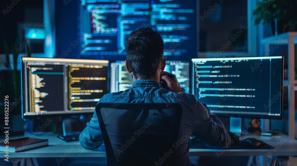 Poster working in an office as a programmer and developing software